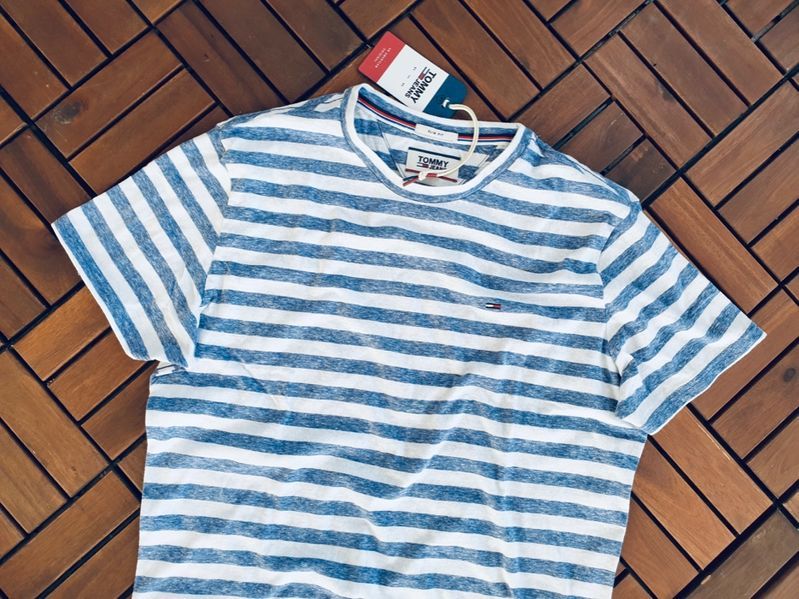 Tommy Hilfiger - S  -Оригинална мъжка моряшка тениска-бяло и синьо