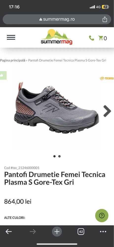 Pantofi Drumetie Femei Tecnica Plasma S Gore-Tex Gri 36 2/3