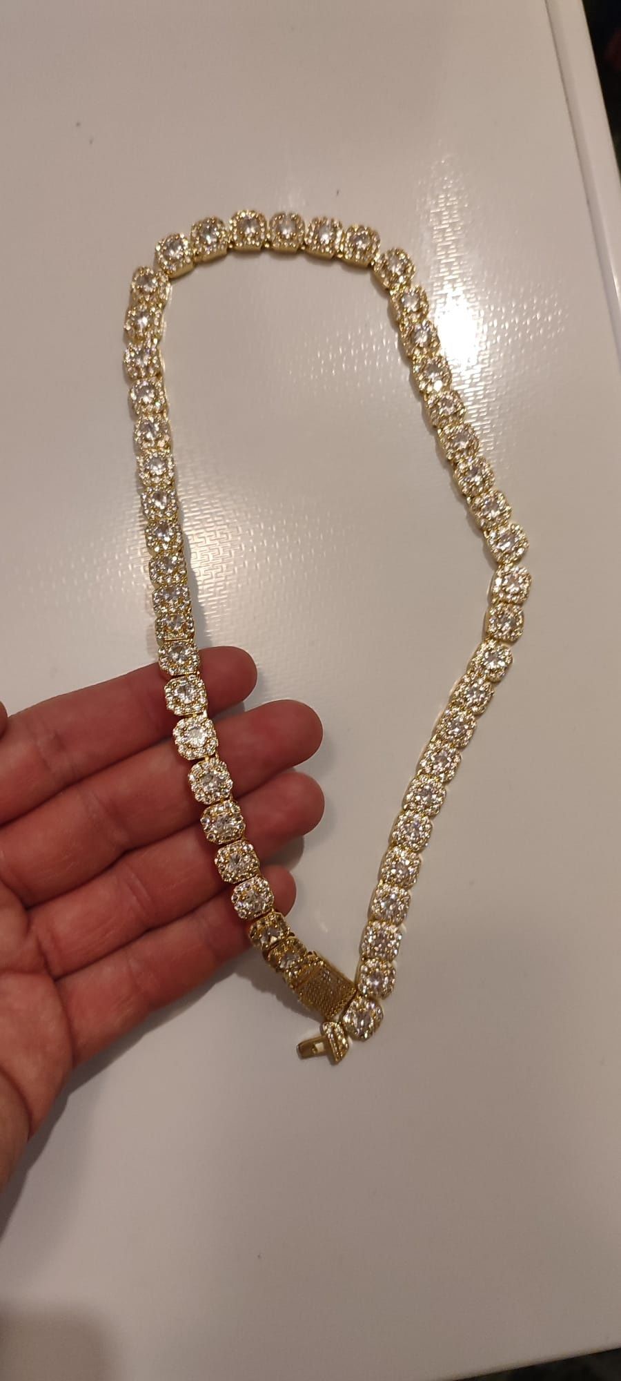 Lant Tennis unisex gros din otel inoxidabil placat cu aur si pietre