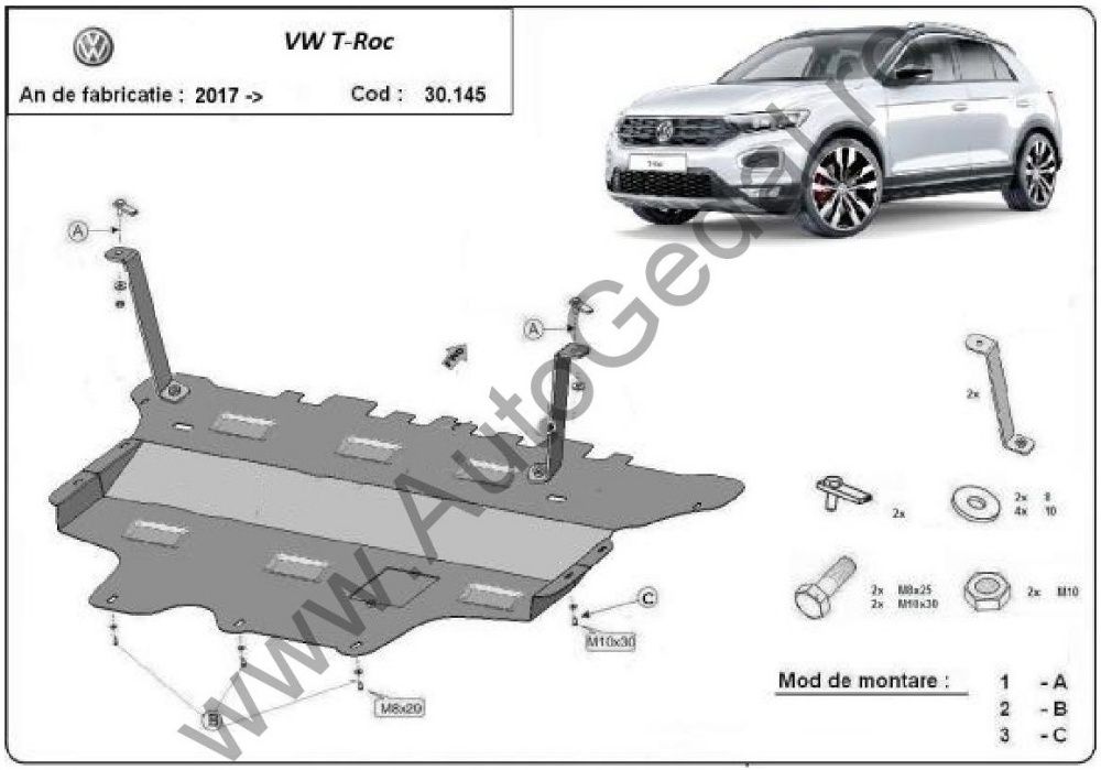 Scut motor metalic VW T-Roc 2017-prezent- otel 2mm
