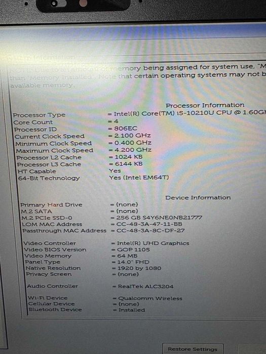 Laptop Dell Latitude 5410 cu procesor i5 8Gb 256Gb Tochscreen