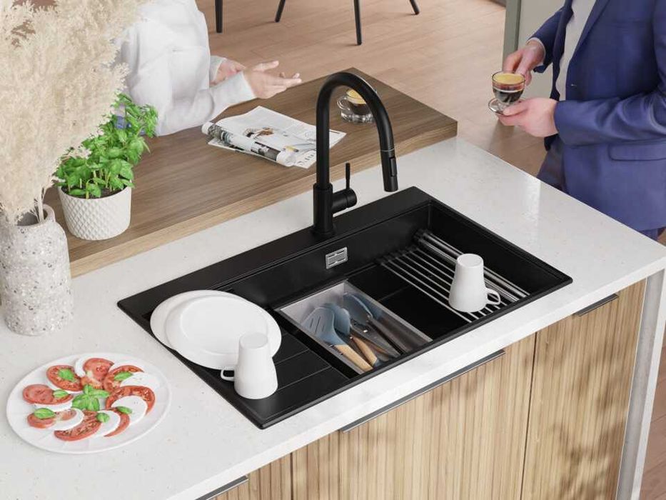 Черна гранитна кухненска мивка Сидни 780-60 Ergo Multilevel 780х500