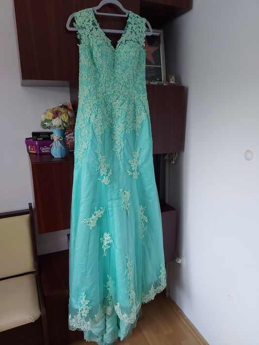 Rochie lunga nasa/ocazie tip sirena cu dantela
