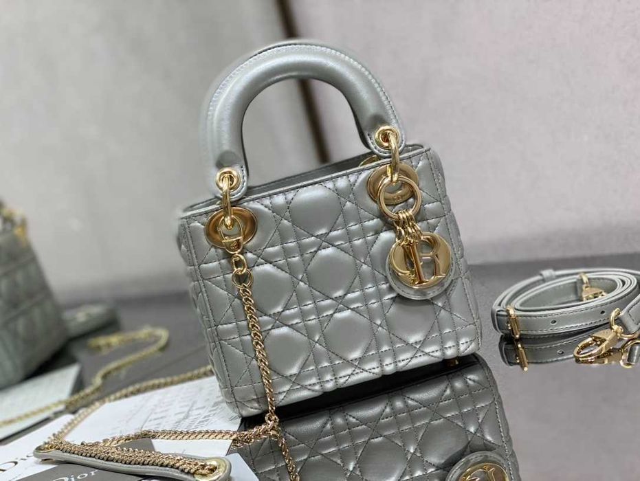 Geanta Christian Dior Lady Mini 17cm, gri lac, Premium
