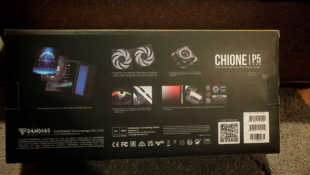 Водно охлаждане GAMDIAS CHIONE P5-360 WH AIO ARGB -3.4” IPS LCD, 360mm