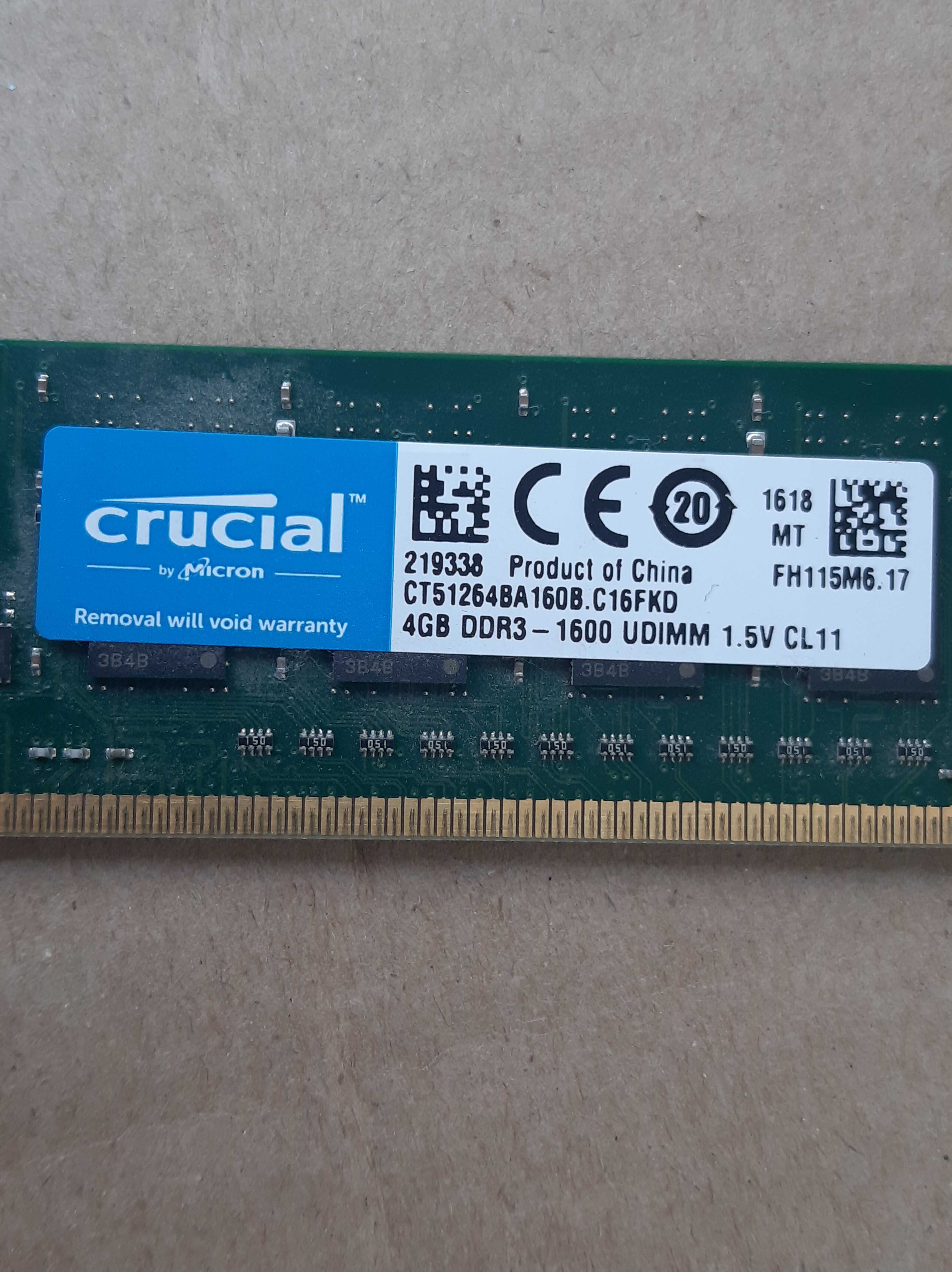 ОЗУ Crucial DDR3 4GB 1600MHz UDIMM, оперативка для ПК без минусов