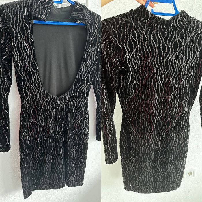 Черна къса рокля на пайети