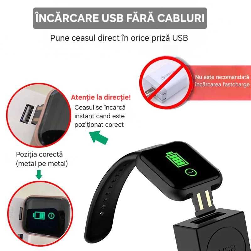 Set smartwatch pătrat+2curele: Verde-Negru. Apeluri/mesaje/notificări