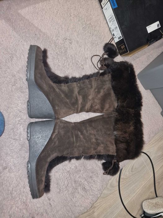 Coach cizme Karita wedge boots piele intoarsa si blana de iepure