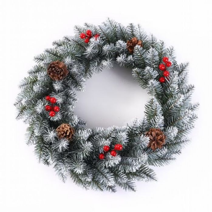 Голям коледен венец, декориран с изкуствени елхови шишарки, 50см.
