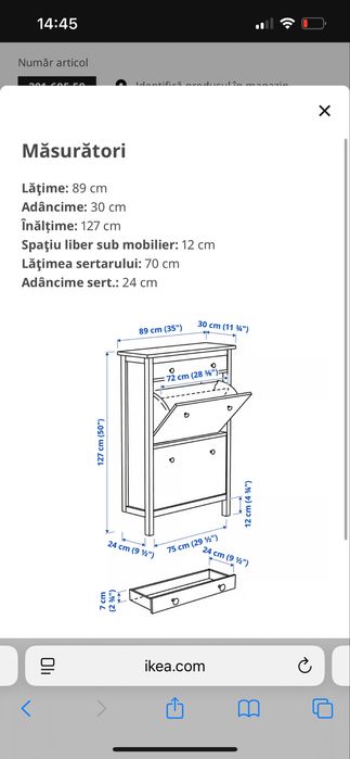 Dulap pantofi cu 2 compartimente, alb, ikea