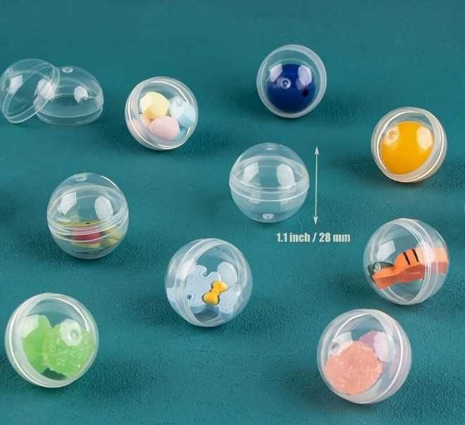 Прозрачни кръгли капсули, 50 бр. и прозрачна пластмасова купа