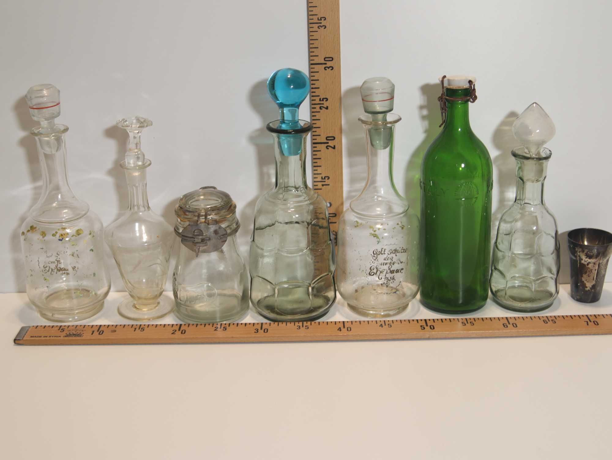 Set sticle vechi vintage pentru colectie sau decor + pahar alpaca