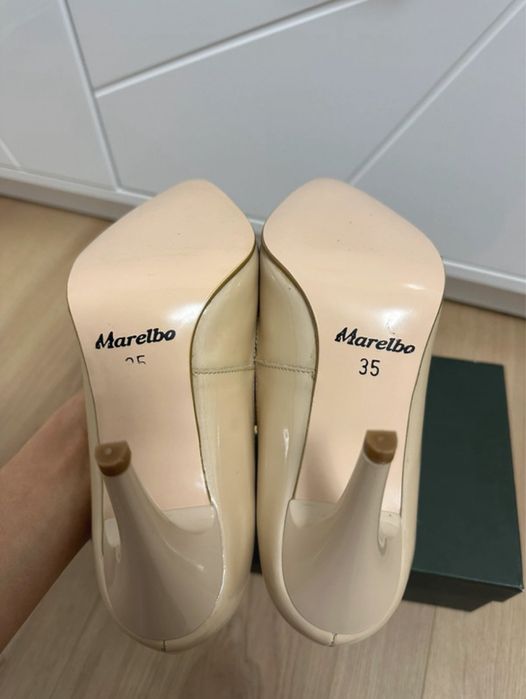 Pantofi stiletto crem piele lacuita 35