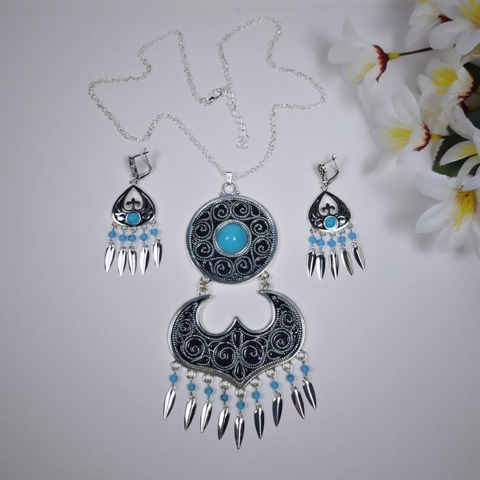 Национальные украшение набор серьги колье подвеска шекелік этно той