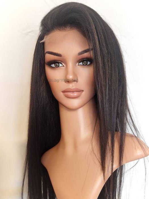 Черна перука от микс естествен косъм и примеси 70 см с Lace 4×4