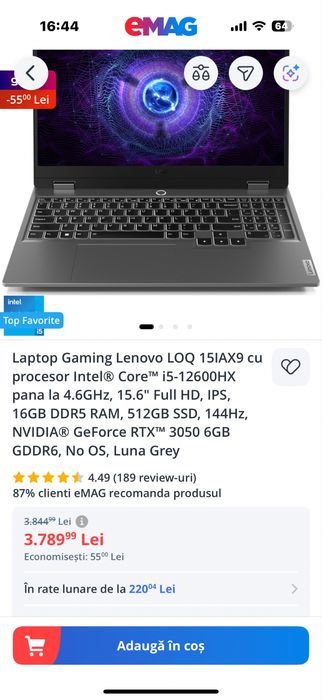 Vand leptop lenovo loq gaming nou garantie