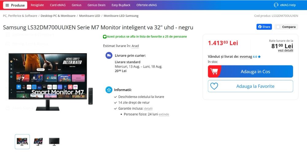 Monitor smart LED VA SAMSUNG M7 32" 4K UHD 60Hz