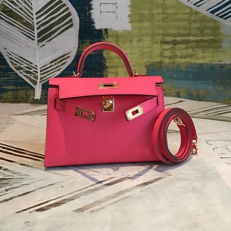 Чанта по модел Хермес червена черна Бяла циклама Hermes Kelly mini