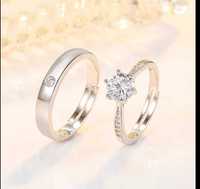 Сребърен годежен пръстен и брачна халка комплект пръстени сребърен