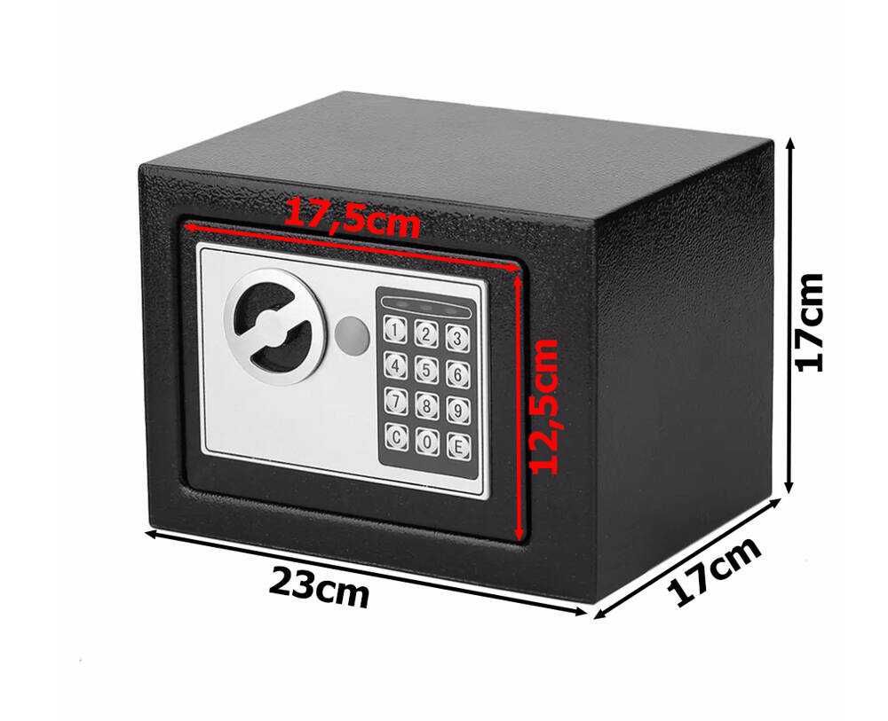 Seif electronic cu cod digital si 2 chei de urgenta din otel 23x17cm