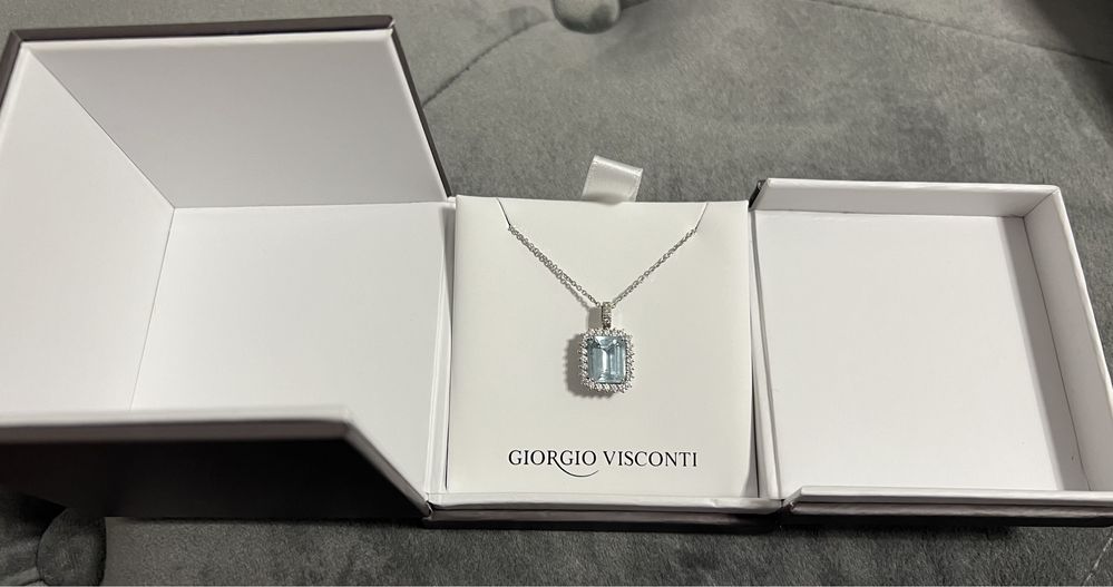 Colier aur alb diamante si aquamarine Giorgio Visconti
