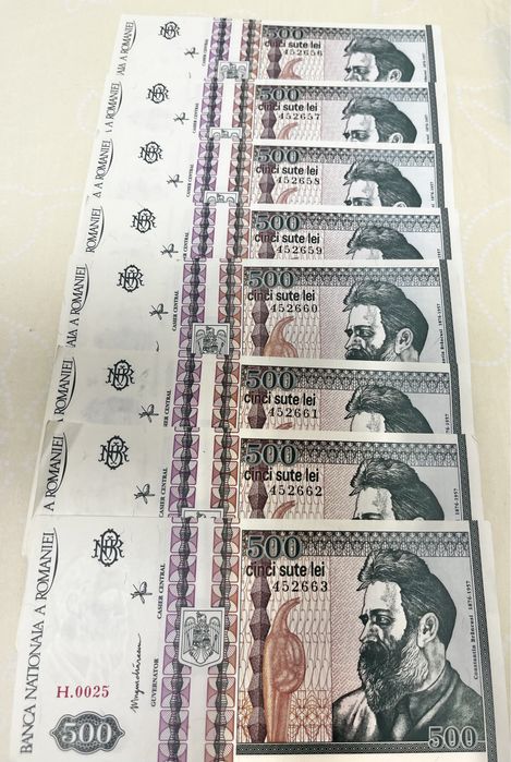 Bacnote 500 lei, consecutive 8 bucati, impecabile