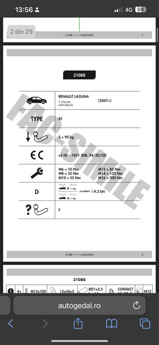 Carlig Remorcare Renault Laguna 2007+