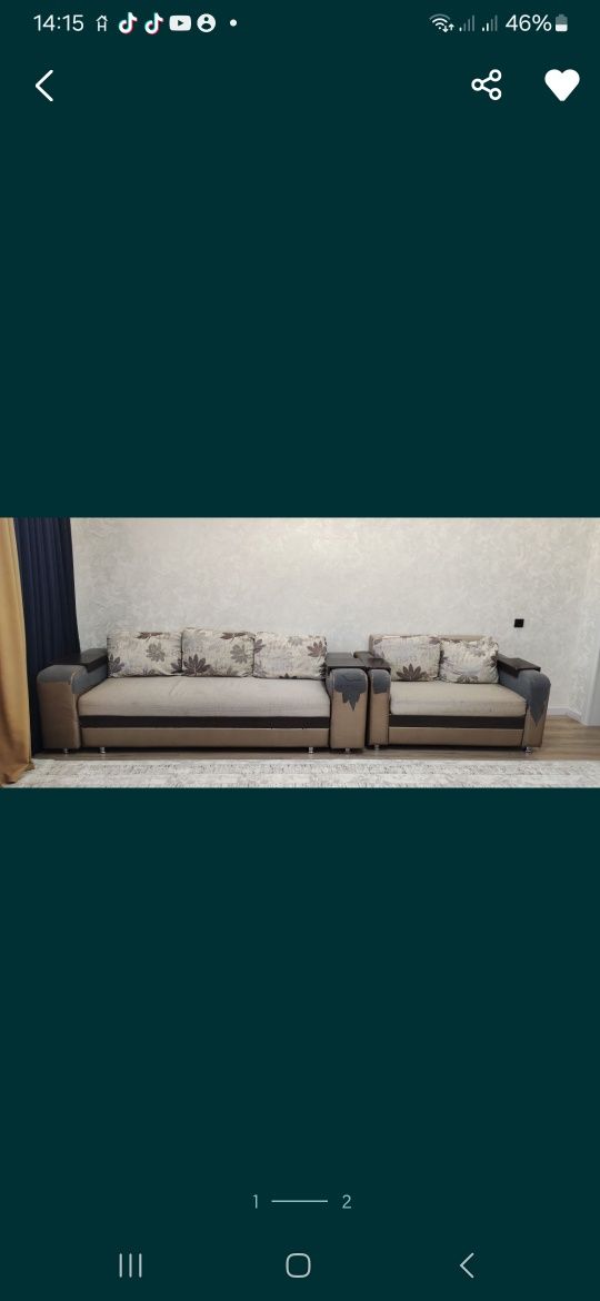 Мягкая мебель, Продам диван - двойка,  раскладывается подлокотник