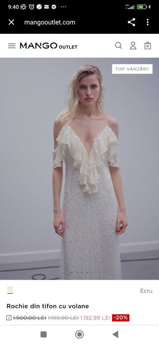 Rochie de seara ecru ediție limitată Mango, măsura L (potrivită și M)