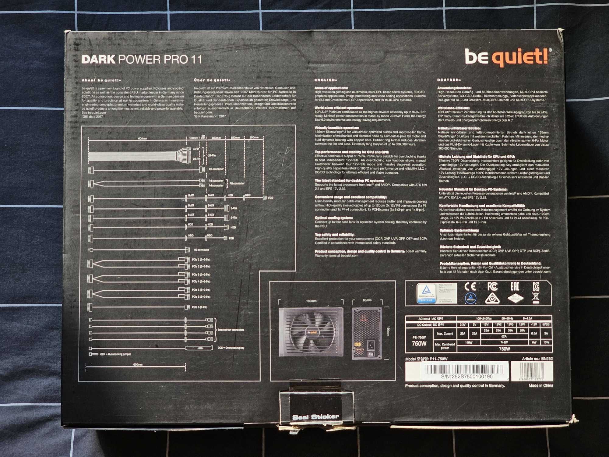 Be quiet! 750W Dark Power Pro 11 80+ PLATINUM MODULAR PSU Захранване