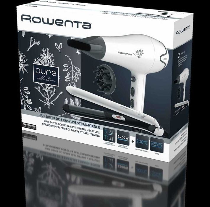 Set uscator de par si placa de indreptat parul Rowenta Pure Collection
