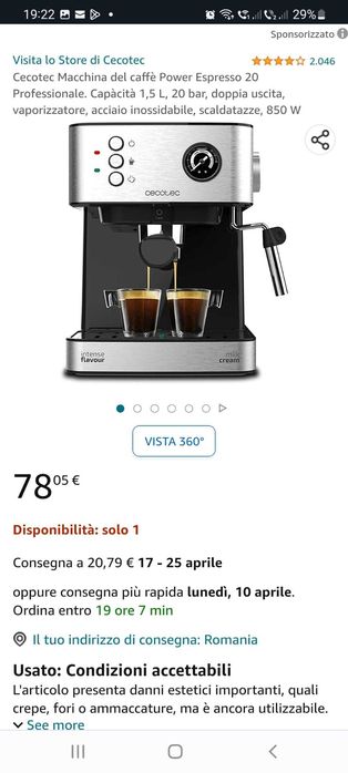 Професионална кафе машина Cecotec Power Espresso 20