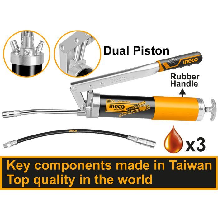 Pompa gresare gresor manual cu 2 pistoane 400 ml ingco