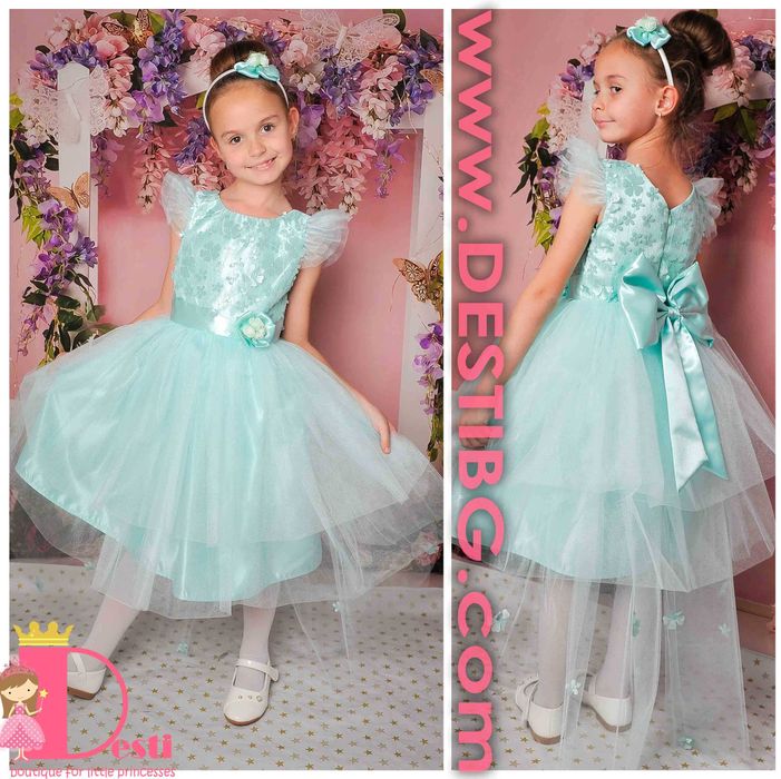 Детски рокли ТЕДИ-МОД туту с дантела,голяма панделка, разл цветове