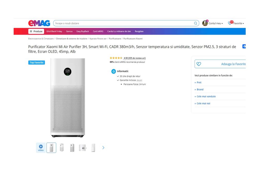 Purificator Xiaomi Mi Air Purifier 3H -   200   lei