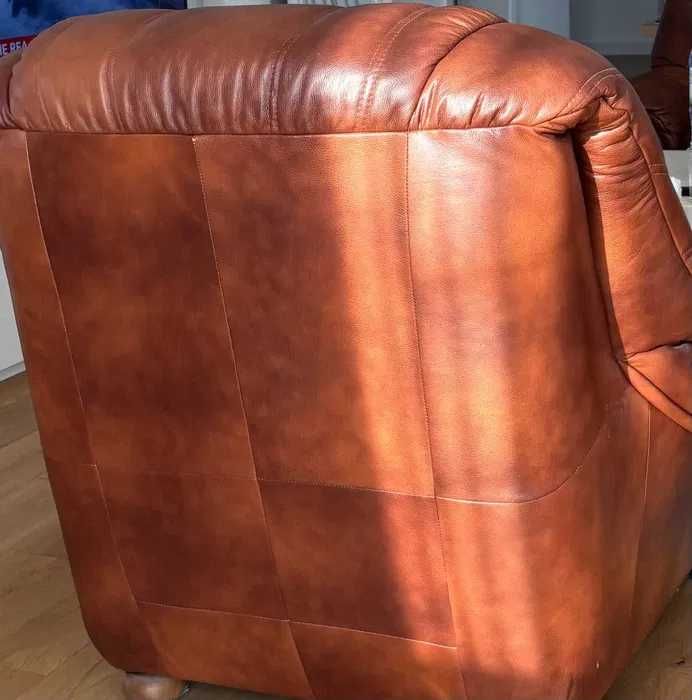 Set canapea si doua fotolii 3 - 1 - 1 Lemn Masiv si Piele Naturala