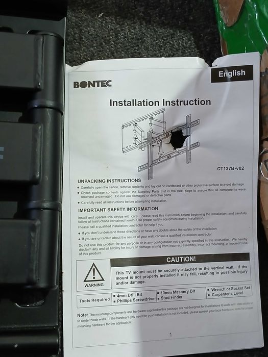 Suport perete TV BONTEC, 37-80", brat dublu, 65 kg, VESA 600x400