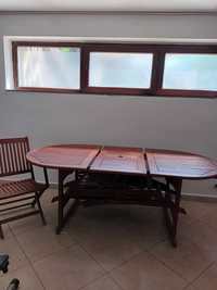 Vând masă grădină de lemn cu scaune extensibilă