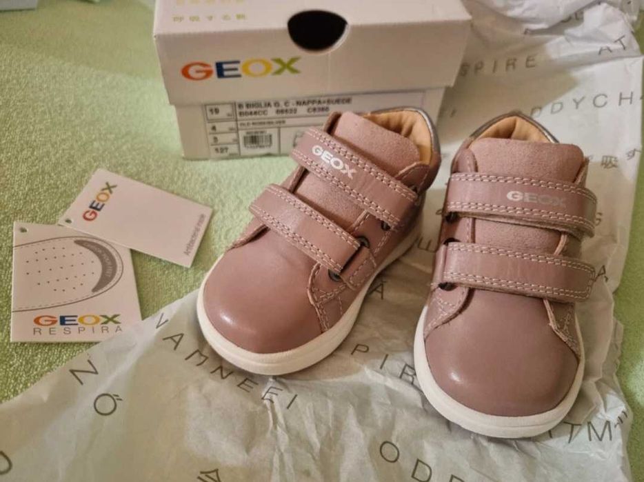 Geox incaltaminte / sneakers roz din piele pentru copii