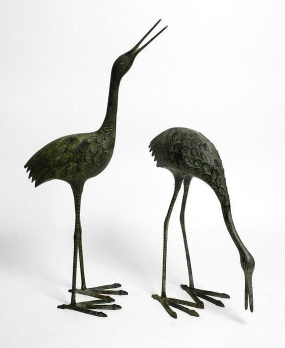 Aнтикварни фигури птици жерави бронзови тежки масивни синкава патина !