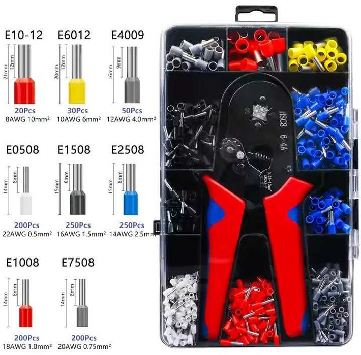 Кримпер. Обжимные пресс-клещи для проводов с набором клемм 1200 шт