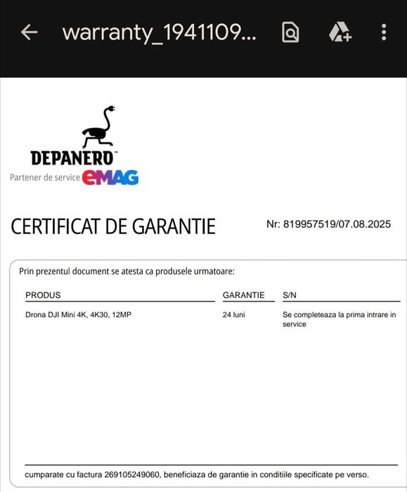 Drona DJI Mini 4K,  31 minute zbor, garanție