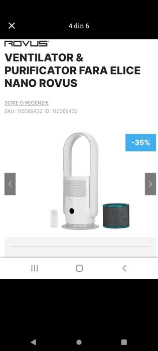 Ventilator si purificator fara elice NANO ROVUS + UV