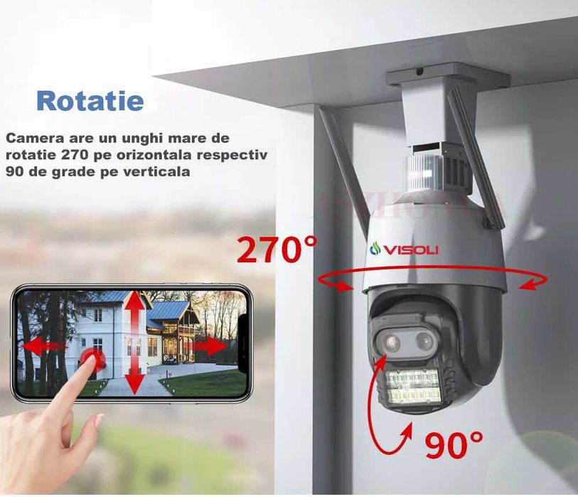 Camera de supraveghere WIFI Visoli® P10-PRO, 2 Lentile, Zoom 8X