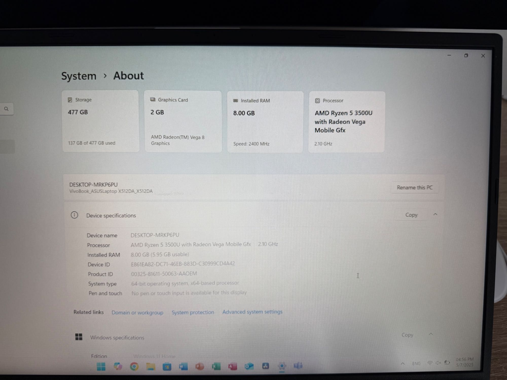 Laptop Asus vivobook 15", 512 GB ssd, ryzen 5, 8 GB ram, stare buna.