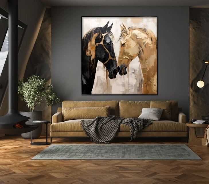 Картина золотые лошади холст масло абстрактный минимализм живопись