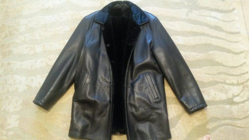 куртка зимняя двусторонняя (кожа/цигейка) черная