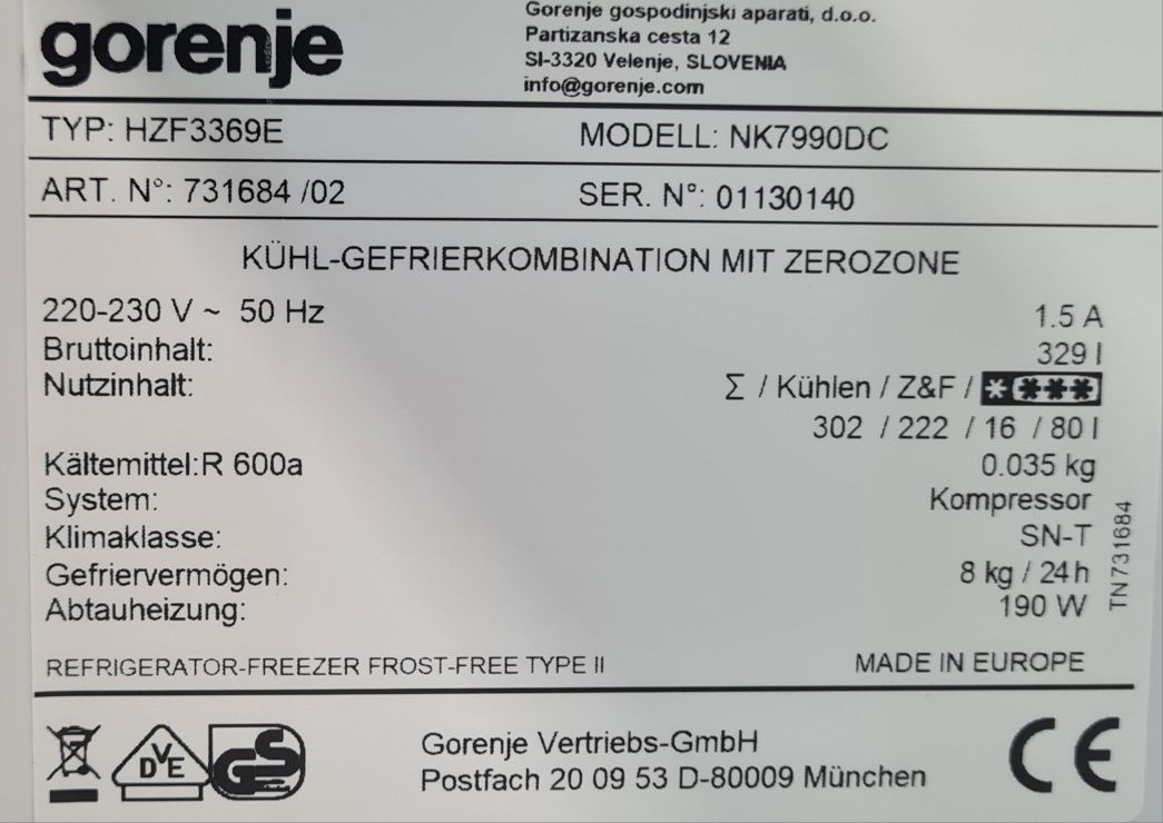 Хладилник с фризер GORENJE 185СМ А+++