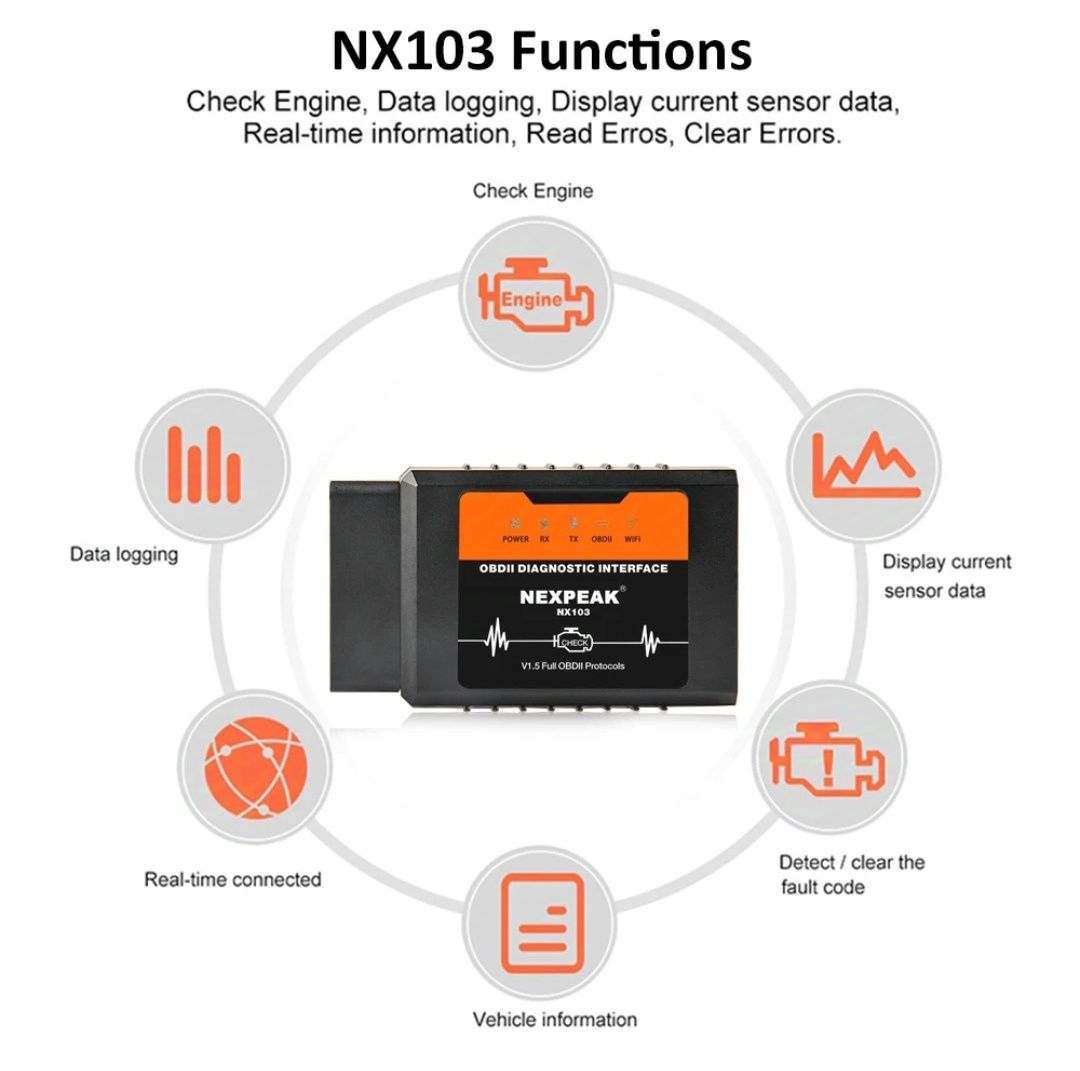 Качественна автомобилна OBD2 Wi-fi диагностика NEXPEAK ELM327 V1.5.